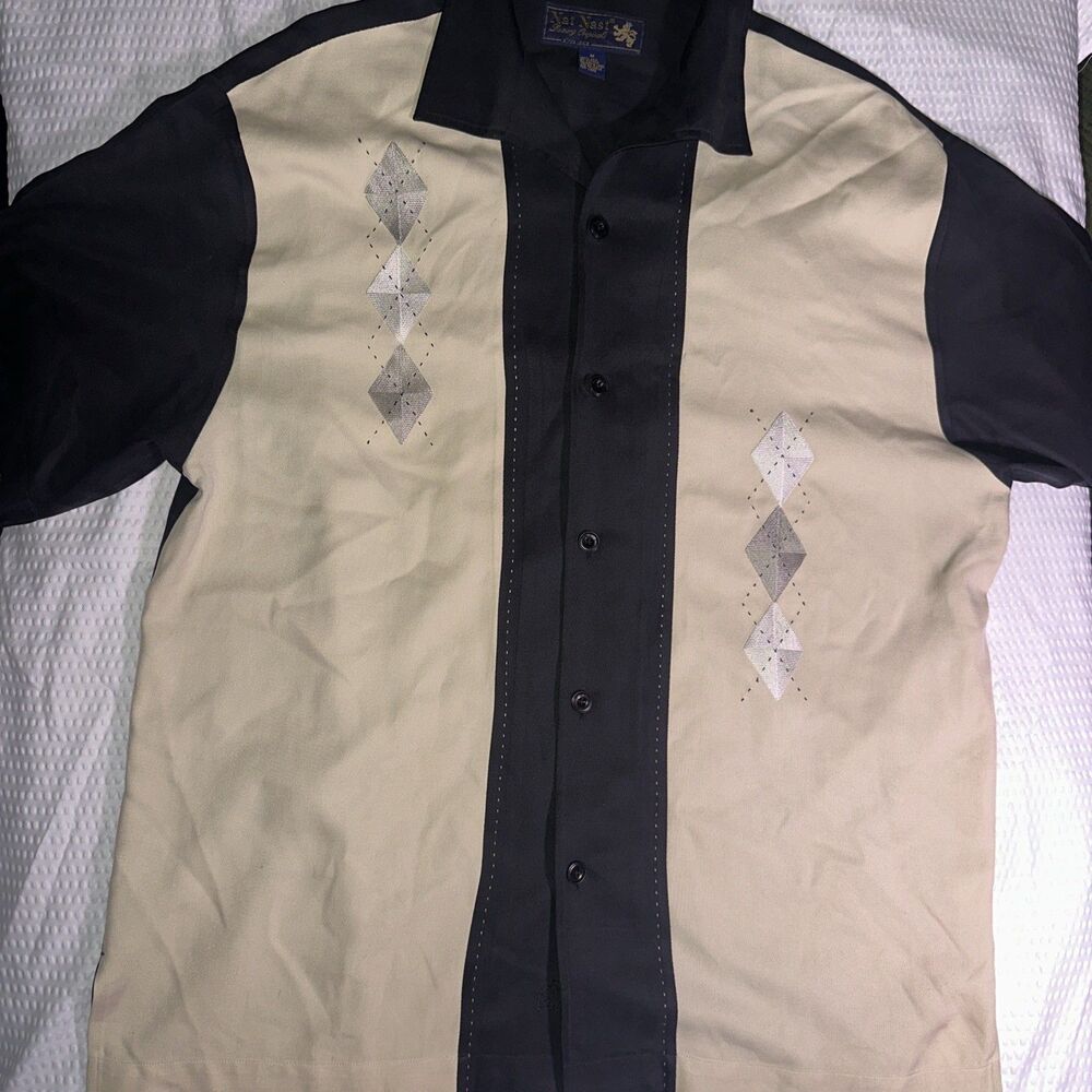 Nat Nast Shirt Mens M Black Camp Casual Bowling Silk Colorblock Silk